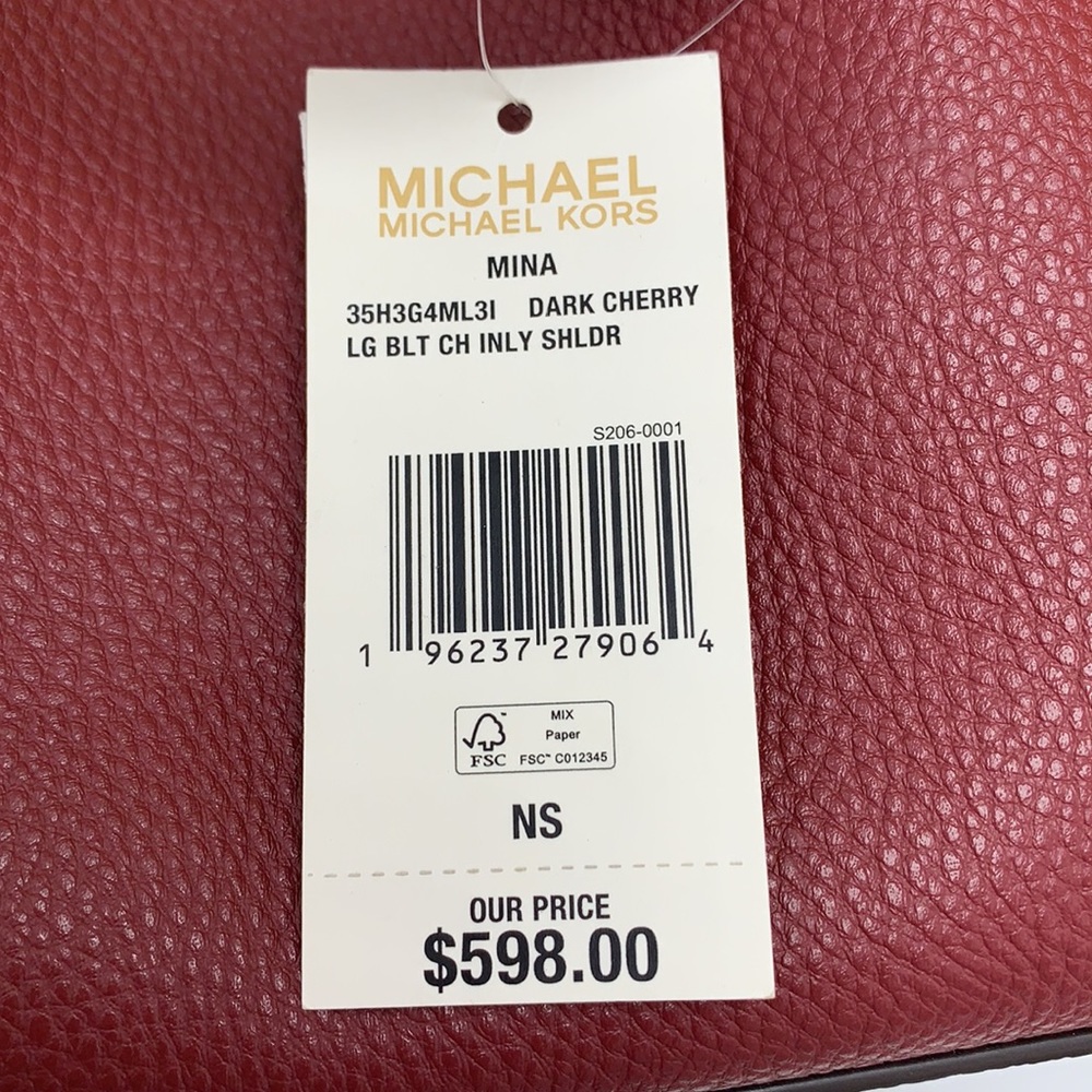 MICHAEL KORS
MINA LARGE BELTED CHAIN SHOULDER BAG DARK CHERRY COLOR - Picture 16 of 16